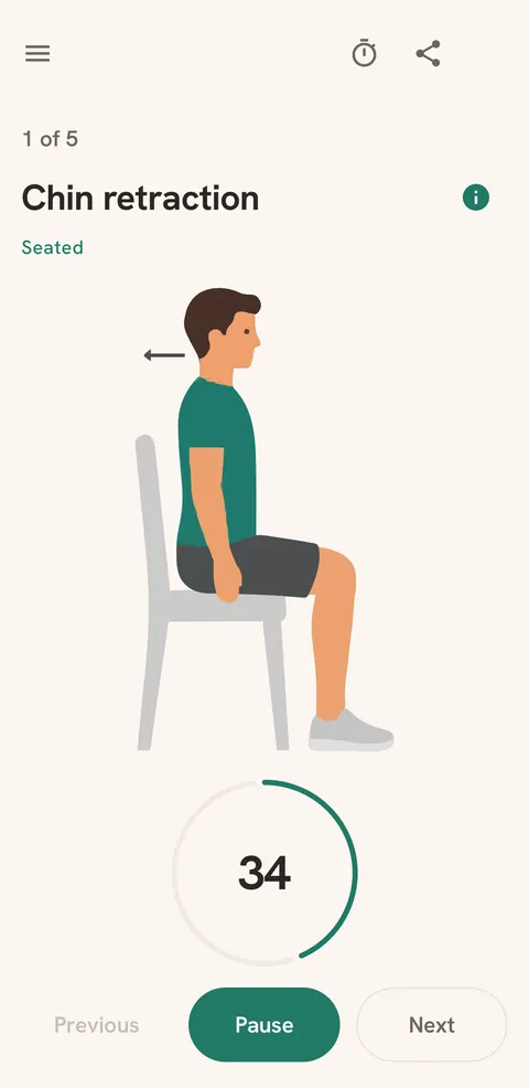 A guided exercise screen in BackPain, with its illustration and countdown